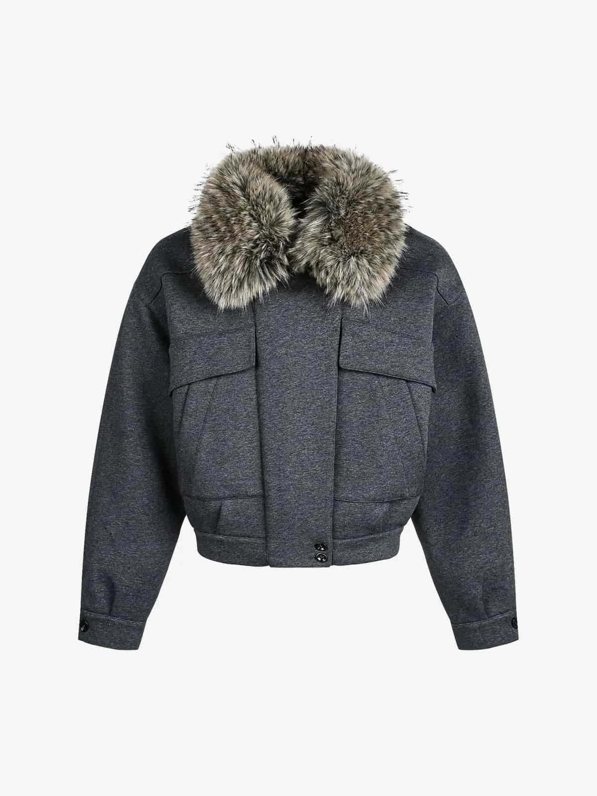 Retro Detachable Faux Fur Collar Washed Bomber Jacket sold by Thesupermade