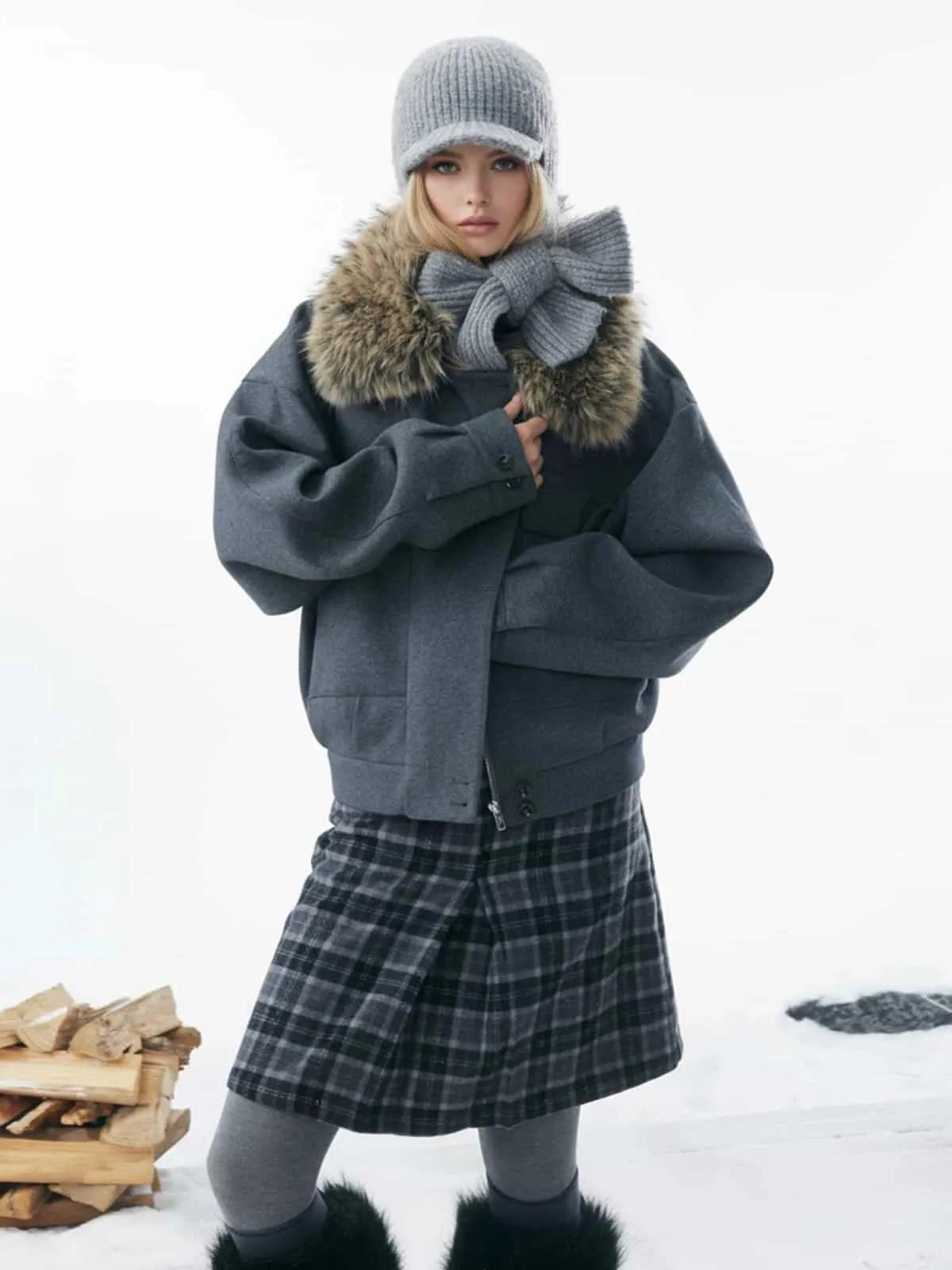 Retro Detachable Faux Fur Collar Washed Bomber Jacket sold by Thesupermade product image thumbnail 3