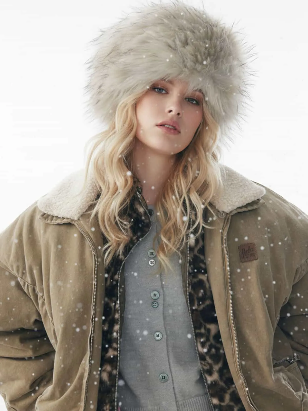 Vintage Washed Ruched Cotton Detachable Fur Collar Bomber Jacket sold by Thesupermade product image thumbnail 3