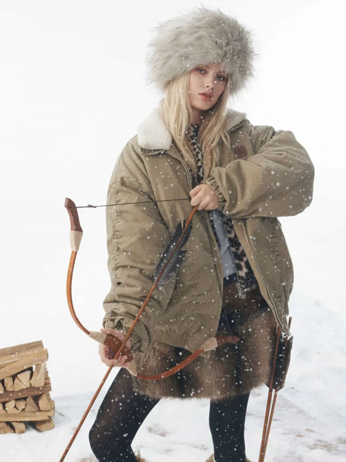 Vintage Washed Ruched Cotton Detachable Fur Collar Bomber Jacket sold by Thesupermade product image thumbnail 2