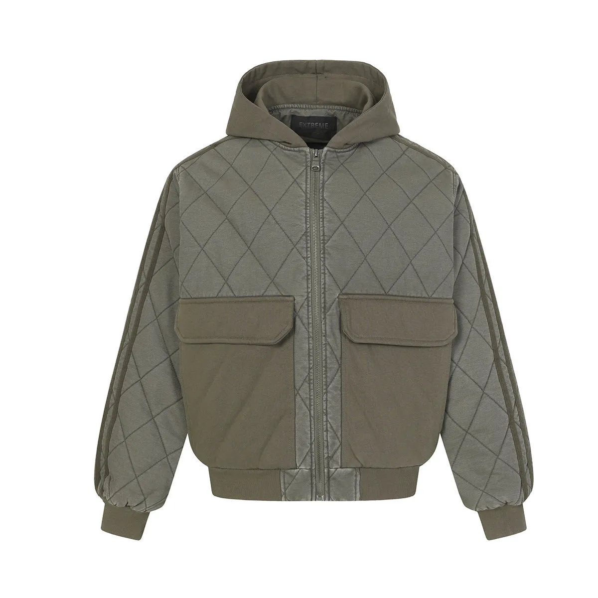Retro Quilted Patchwork Hooded Cargo Jacket sold by Thesupermade product image thumbnail 5
