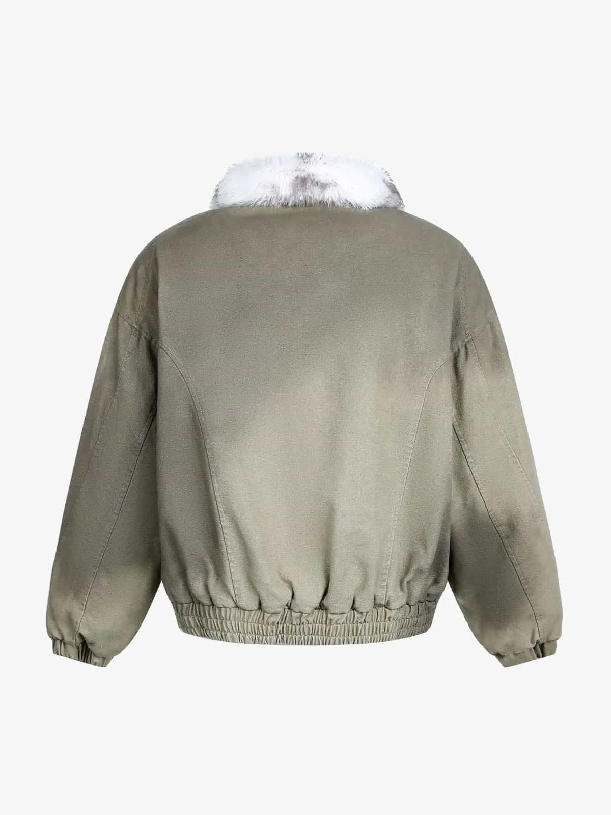 Vintage Washed Faux Fur Collar Padded Bomber Jacket sold by Thesupermade product image thumbnail 2