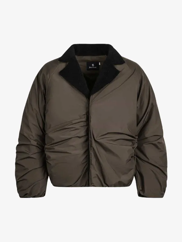 Vintage Fleece Collar Ruched Padded Bomber Jacket sold by Thesupermade