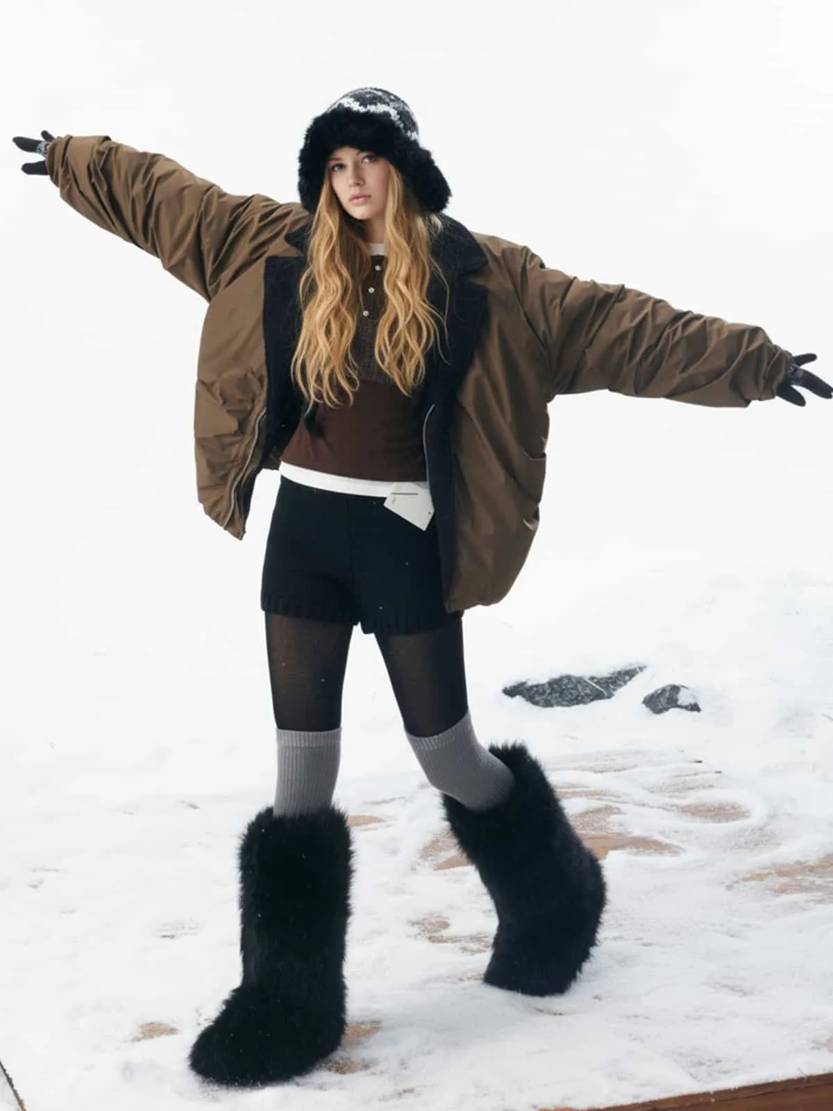 Vintage Fleece Collar Ruched Padded Bomber Jacket sold by Thesupermade product image thumbnail 4