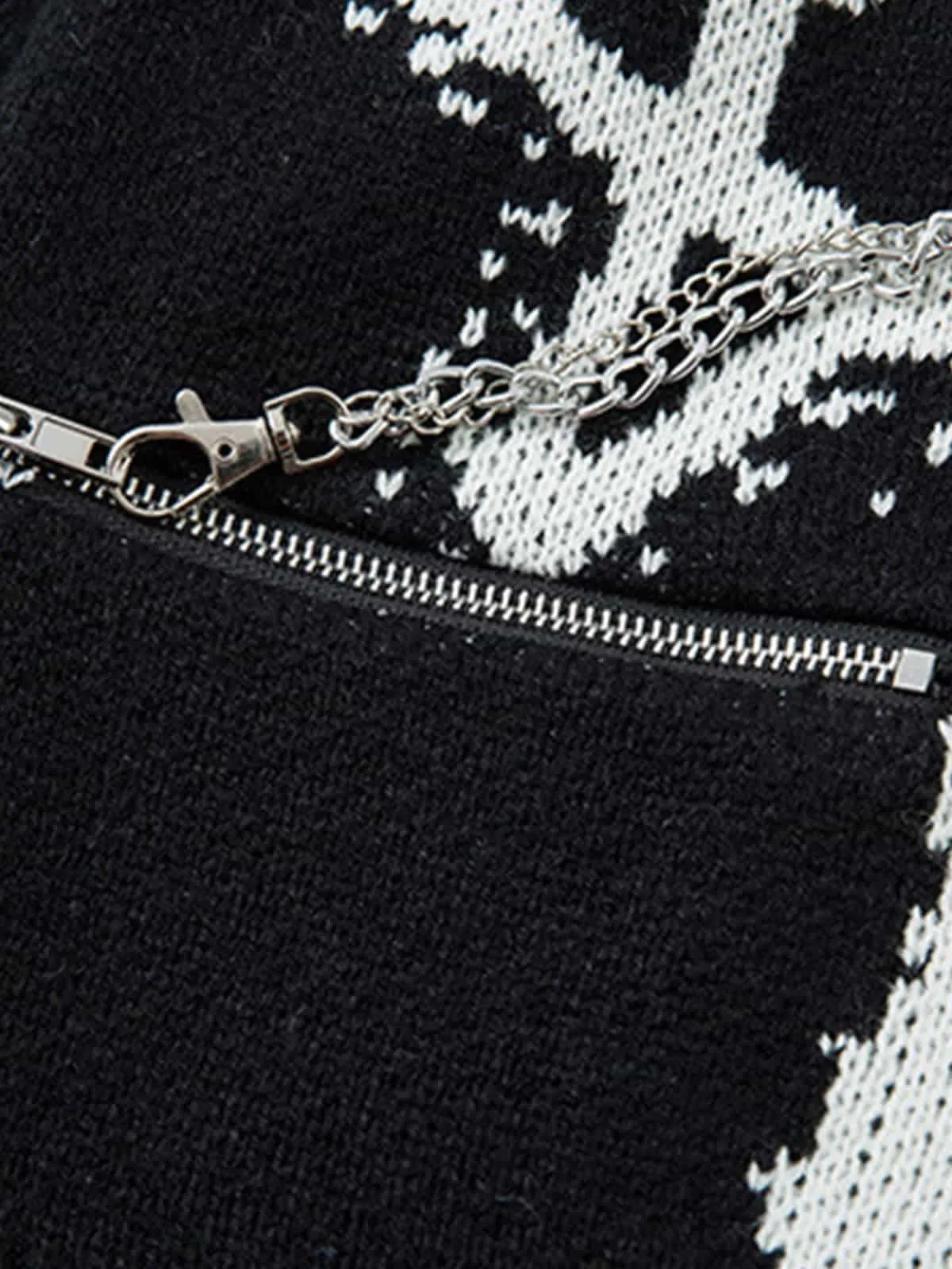 Retro Shadow Figure Chain Zip Distressed Knit Sweater sold by Thesupermade product image thumbnail 5