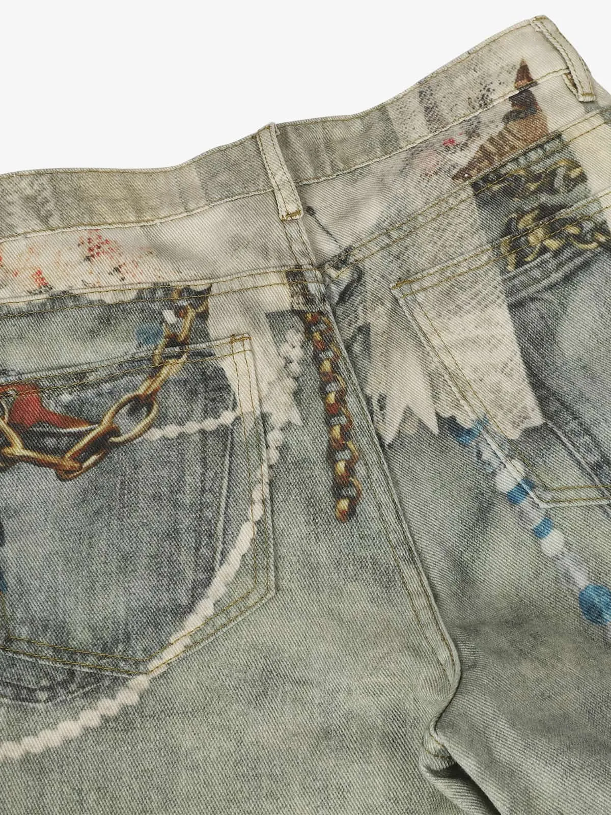 Retro Artistic Beaded Collage Print Straight Jeans sold by Thesupermade product image thumbnail 4