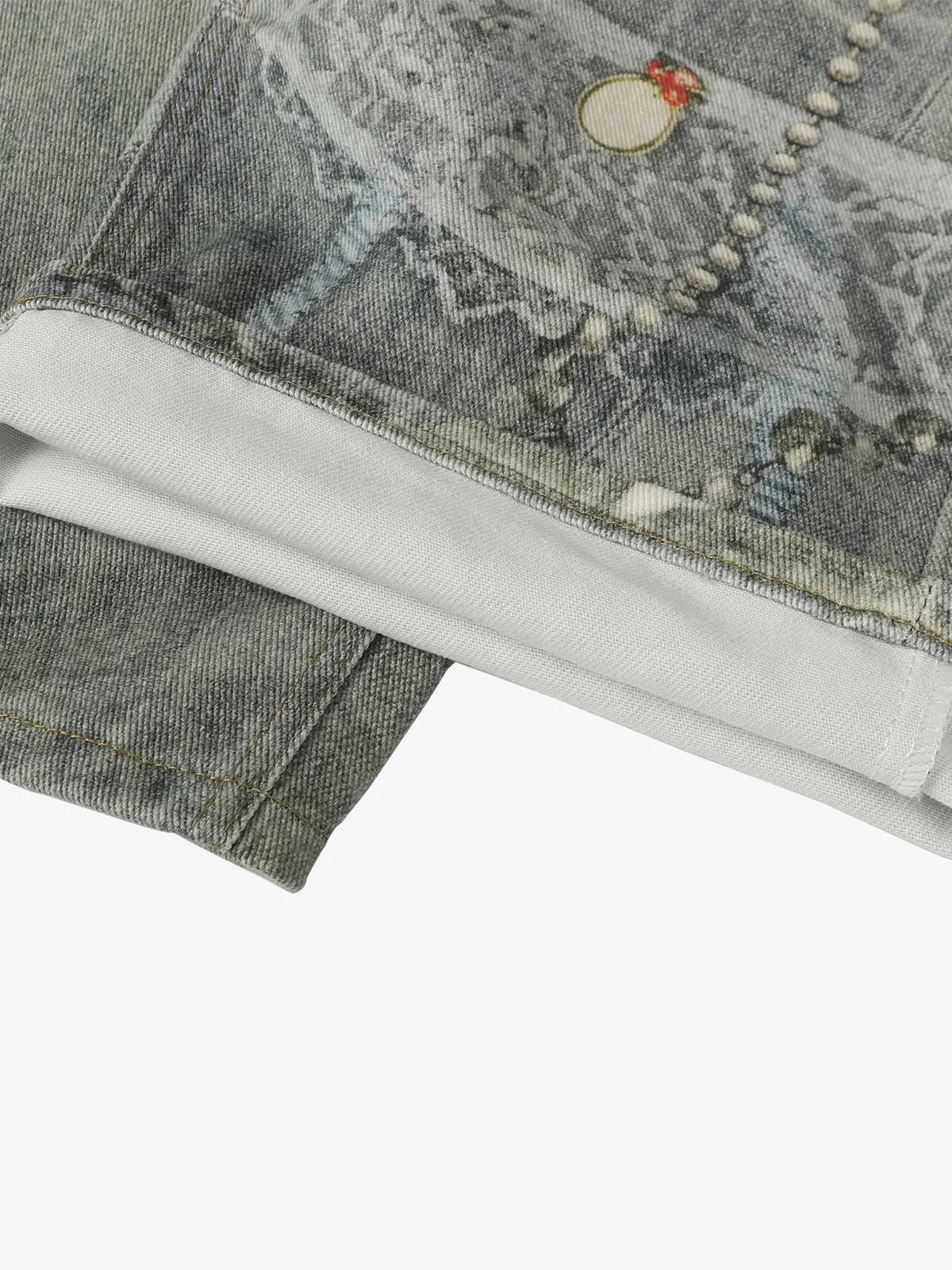 Retro Artistic Beaded Collage Print Straight Jeans sold by Thesupermade product image thumbnail 5