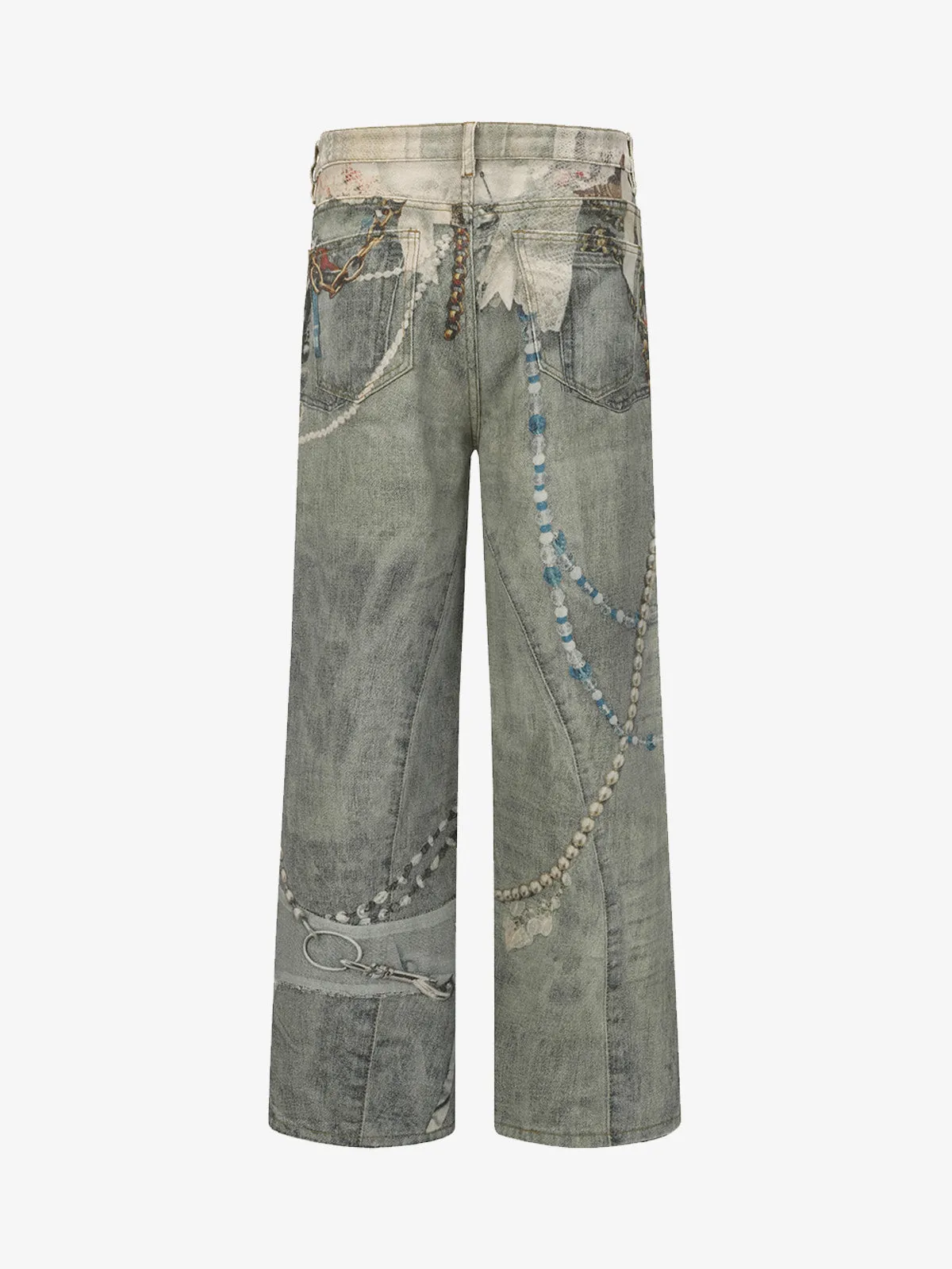 Retro Artistic Beaded Collage Print Straight Jeans sold by Thesupermade product image thumbnail 2