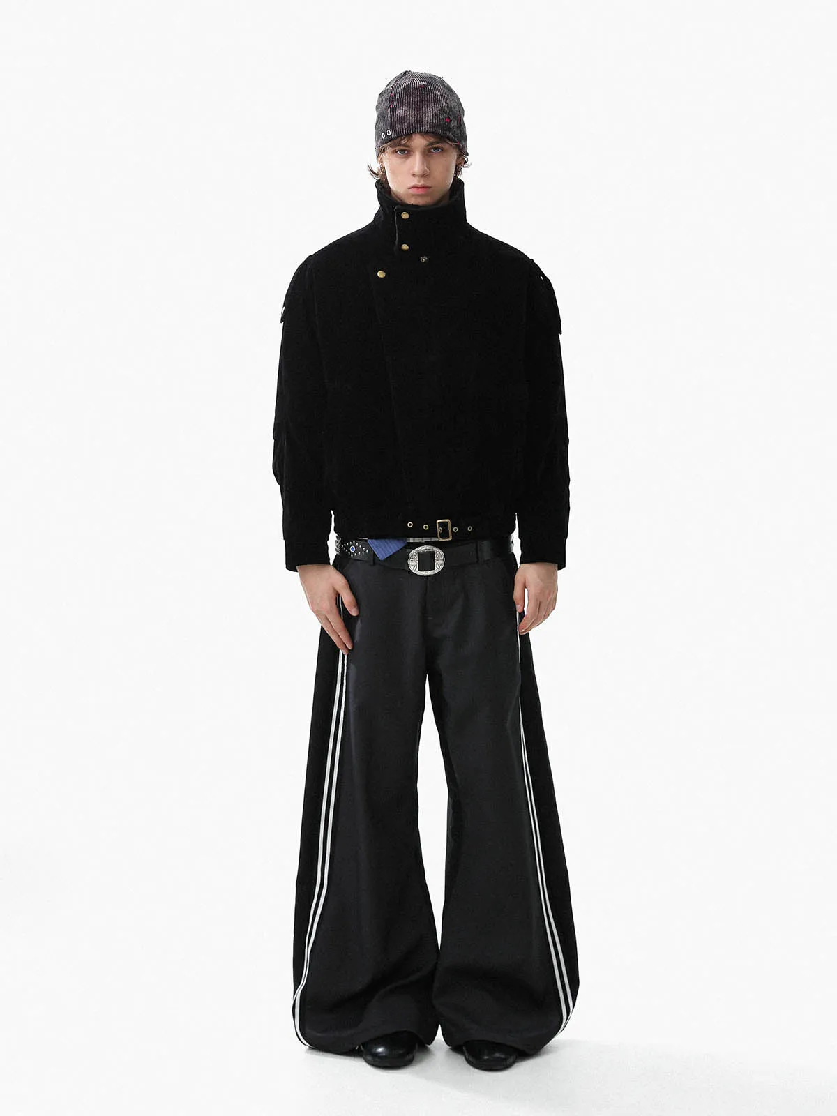 Retro Asymmetrical Lambswool Suede Padded Jacket sold by Thesupermade product image thumbnail 5