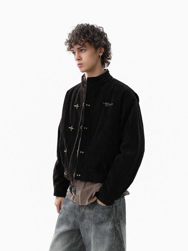 Vintage Suede Embroidered Metal Clip Down Jacket sold by Thesupermade