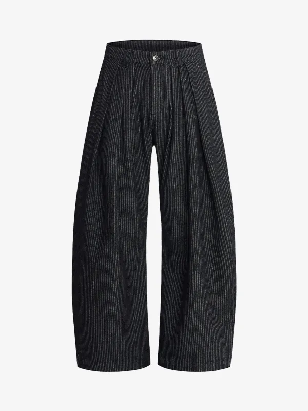 Vintage Pinstripe Pleated Wide-Leg Barrel Pants sold by Thesupermade