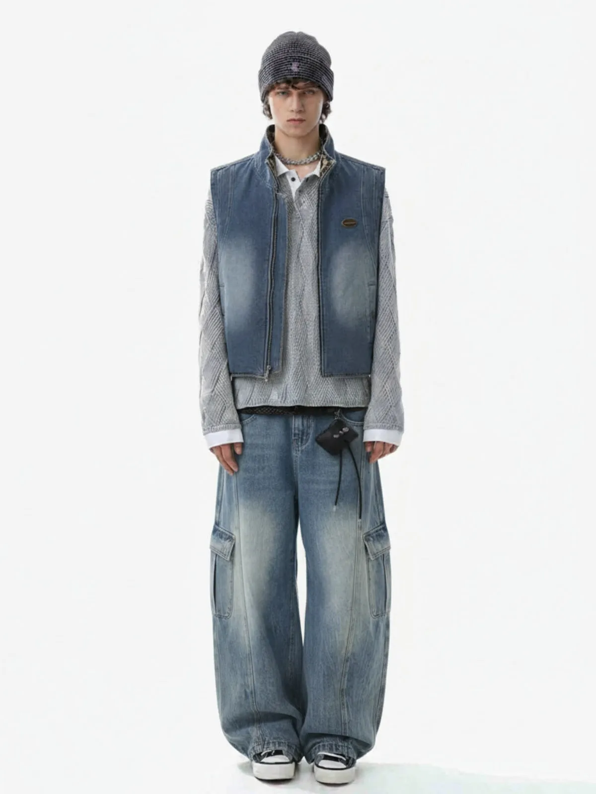 Retro Leopard Faux Fur Reversible Distressed Denim Vest sold by Thesupermade product image thumbnail 4