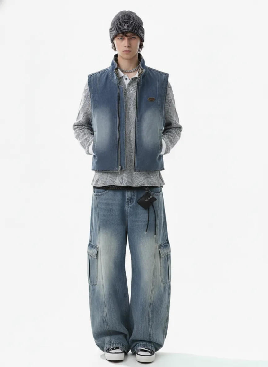 Retro Leopard Faux Fur Reversible Distressed Denim Vest sold by Thesupermade product image thumbnail 3