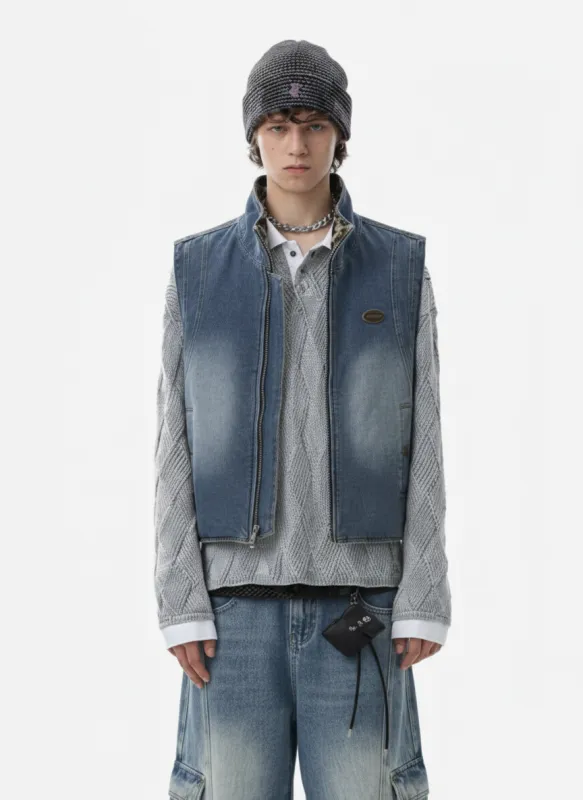 Retro Leopard Faux Fur Reversible Distressed Denim Vest sold by Thesupermade