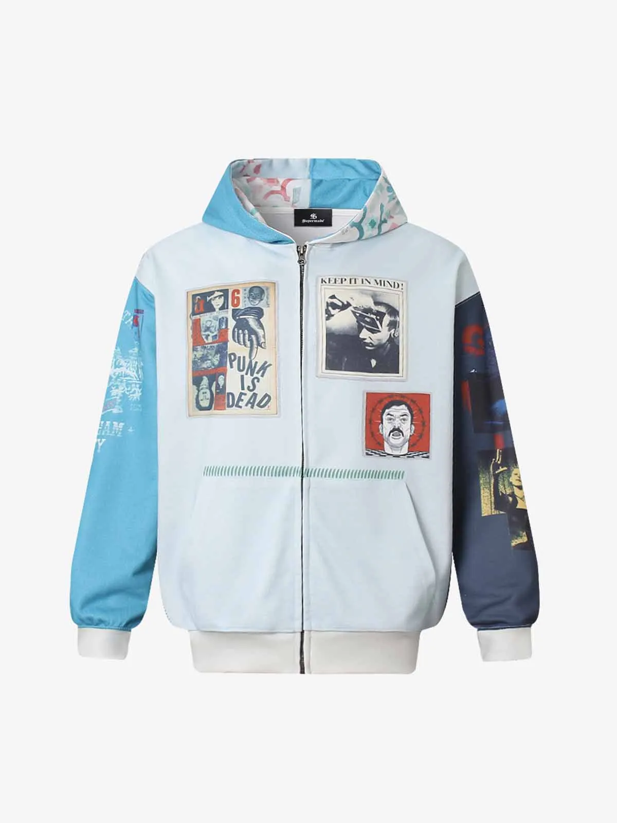 Streetwear Patchwork Graphic Zip Up Hoodie sold by Thesupermade