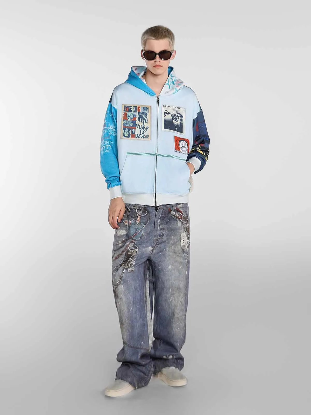 Streetwear Patchwork Graphic Zip Up Hoodie sold by Thesupermade product image thumbnail 5