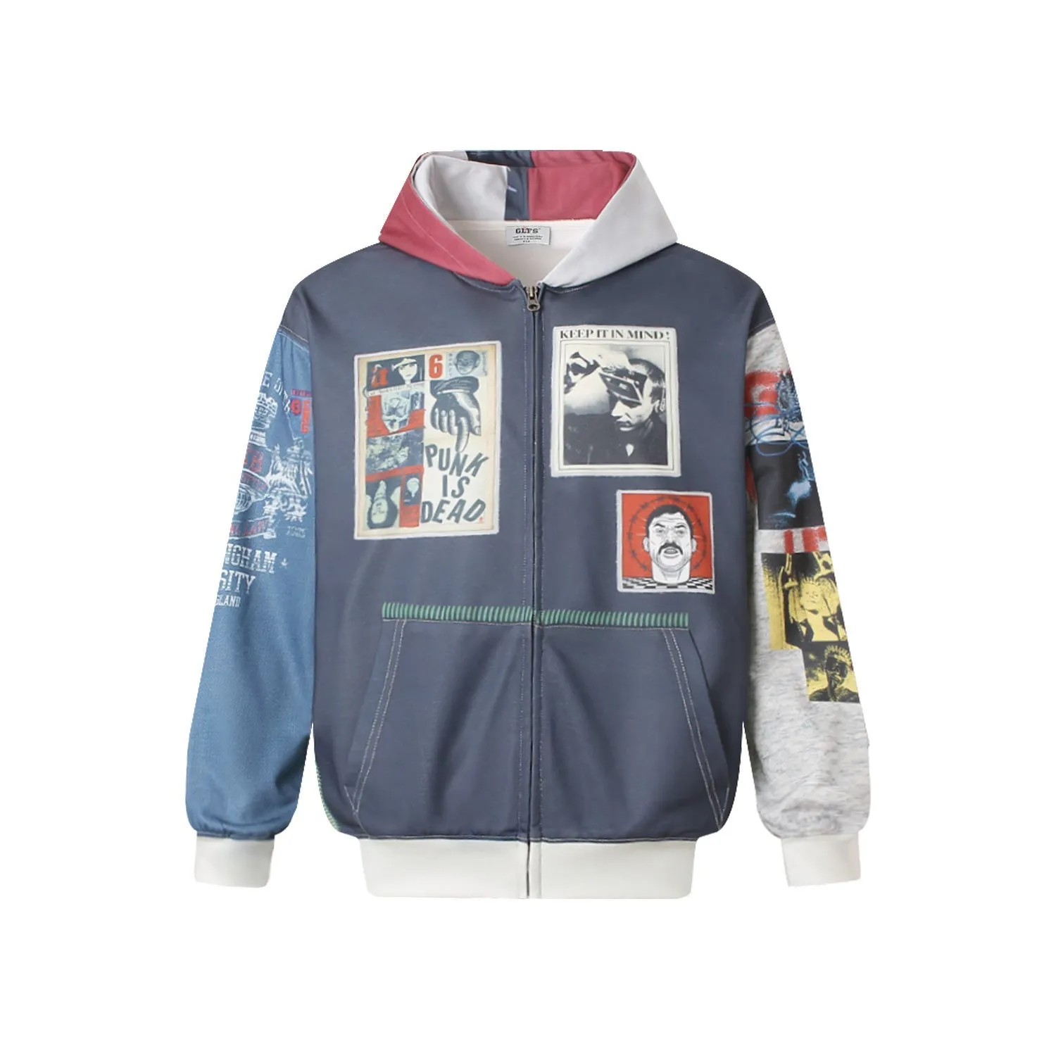Streetwear Patchwork Graphic Zip Up Hoodie sold by Thesupermade product image thumbnail 2