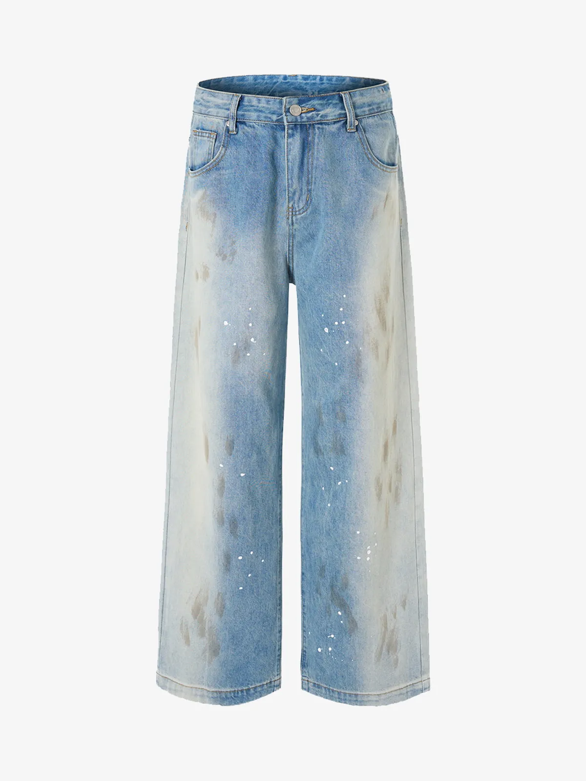 Vintage Heavy Splatter Washed Denim Wide Leg Jeans sold by Thesupermade