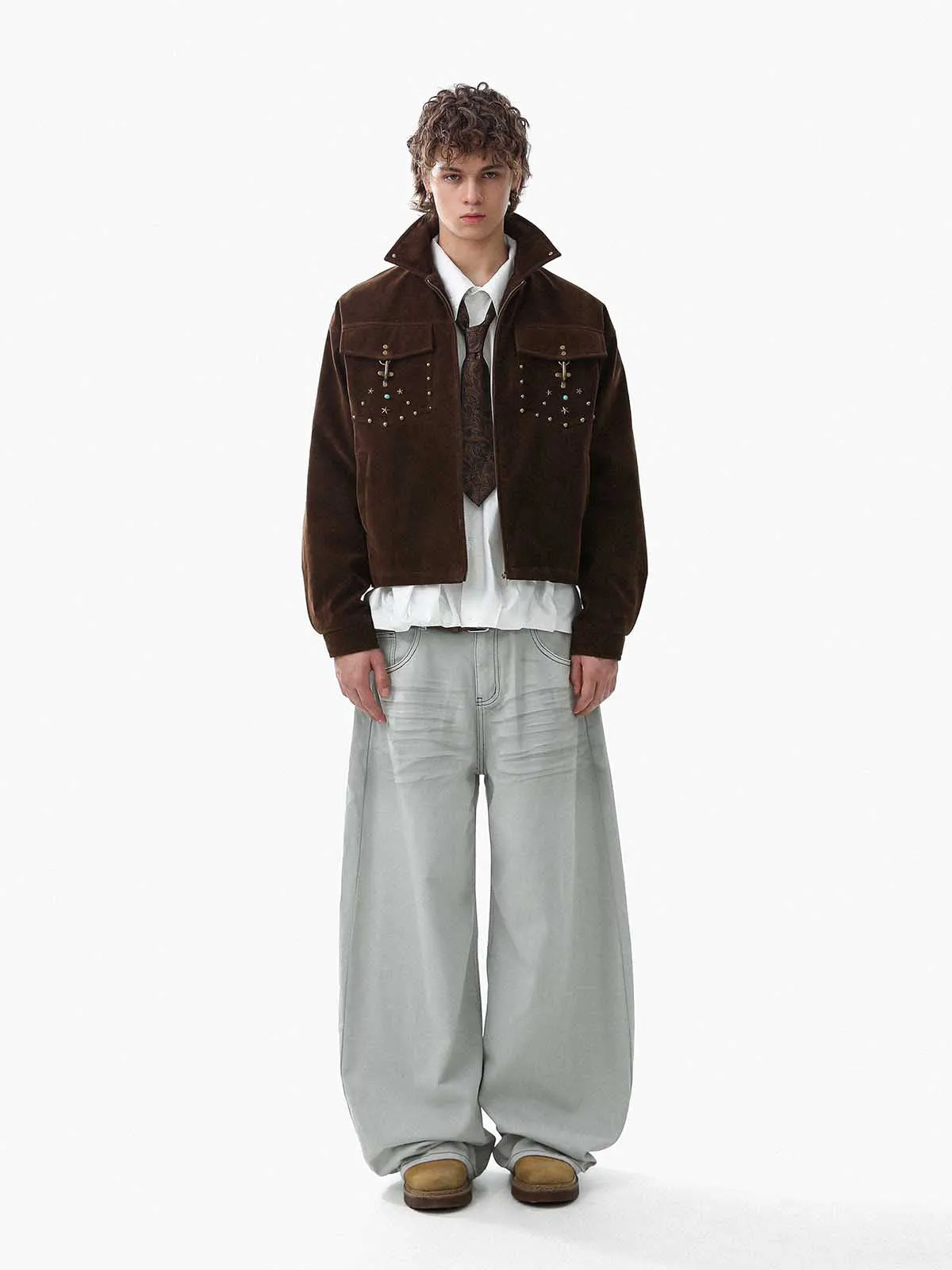 Retro Studded Suede Padded Winter Jacket sold by Thesupermade product image thumbnail 4