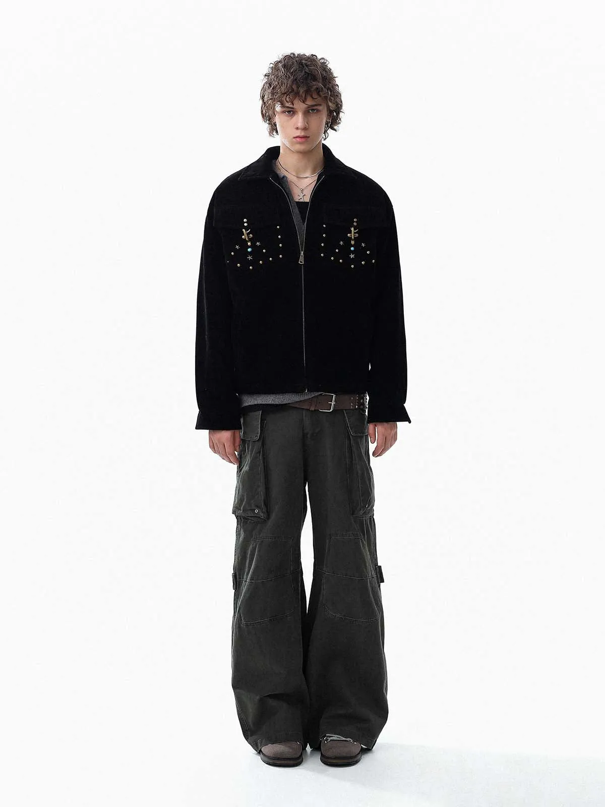 Retro Studded Suede Padded Winter Jacket sold by Thesupermade product image thumbnail 5