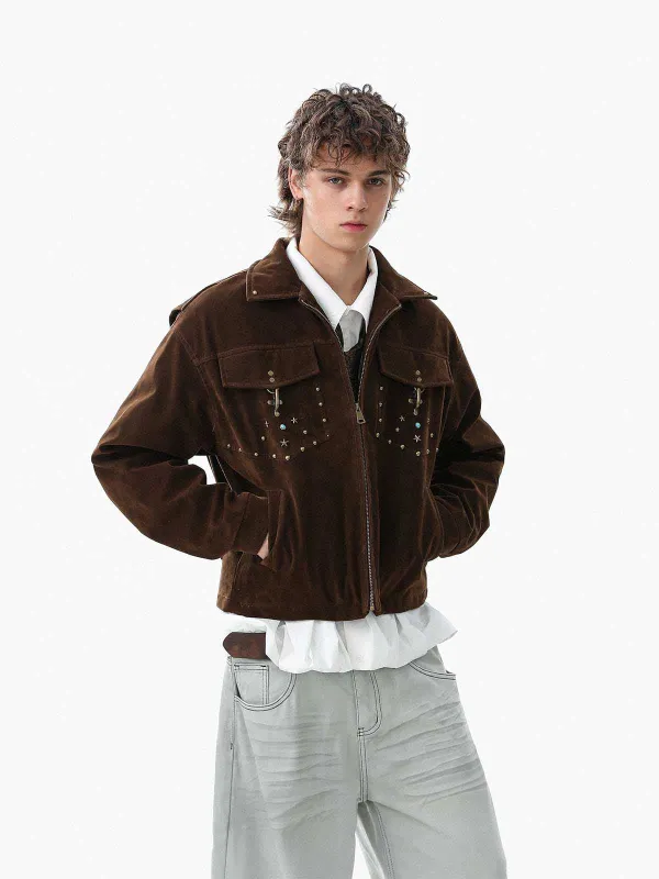 Retro Studded Suede Padded Winter Jacket sold by Thesupermade