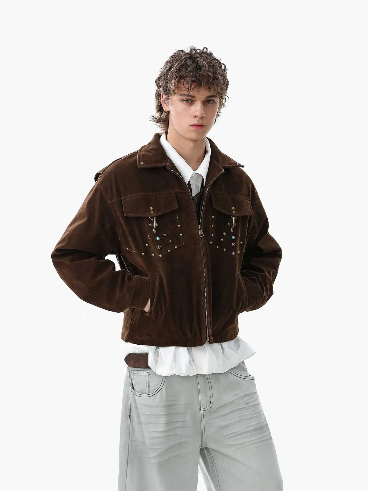 Retro Studded Suede Padded Winter Jacket sold by Thesupermade