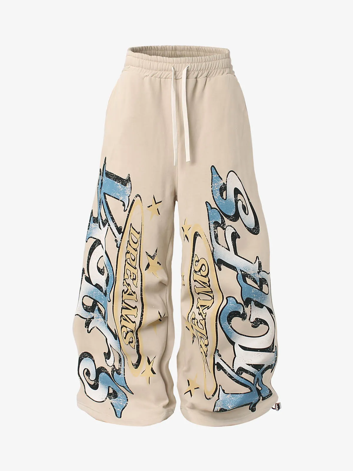 Retro Fleece-Lined Letter Graffiti Print Baggy Sweatpants sold by Thesupermade