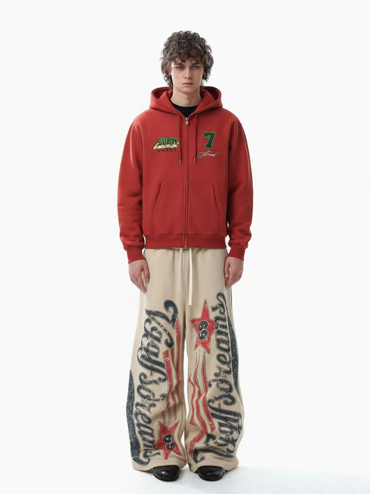 Vintage Color-Blocked Letter Print Fleece-Lined Sweatpants sold by Thesupermade product image thumbnail 3