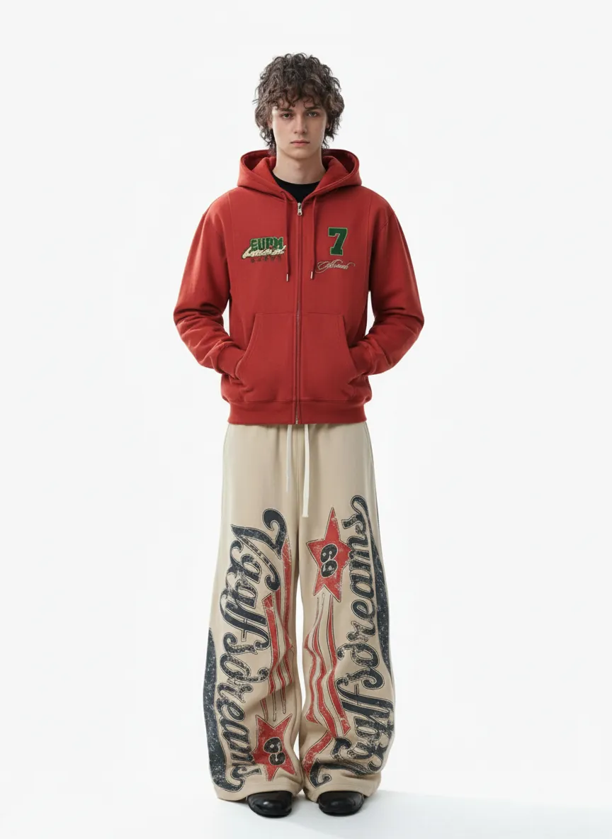 Vintage Color-Blocked Letter Print Fleece-Lined Sweatpants sold by Thesupermade product image thumbnail 4