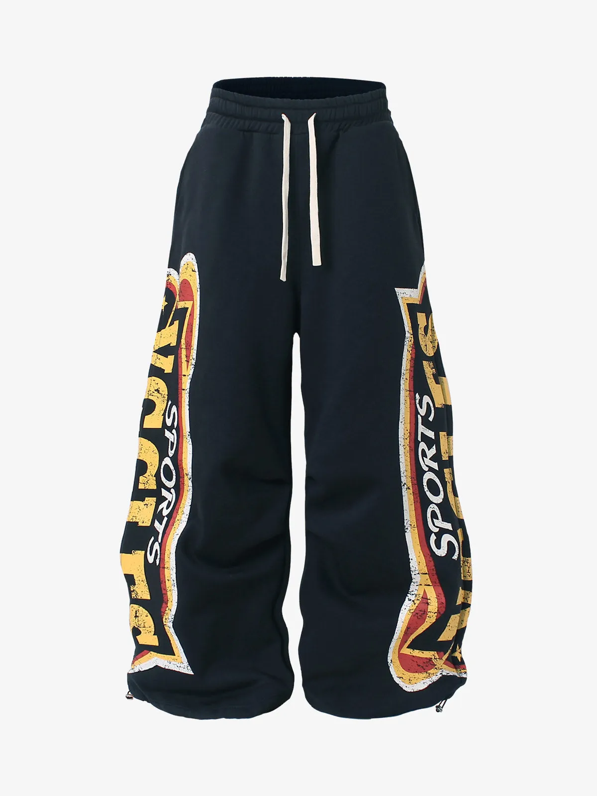 Street High-Contrast Wide-Leg Black Yellow Fleece Sweatpants sold by Thesupermade product image thumbnail 2