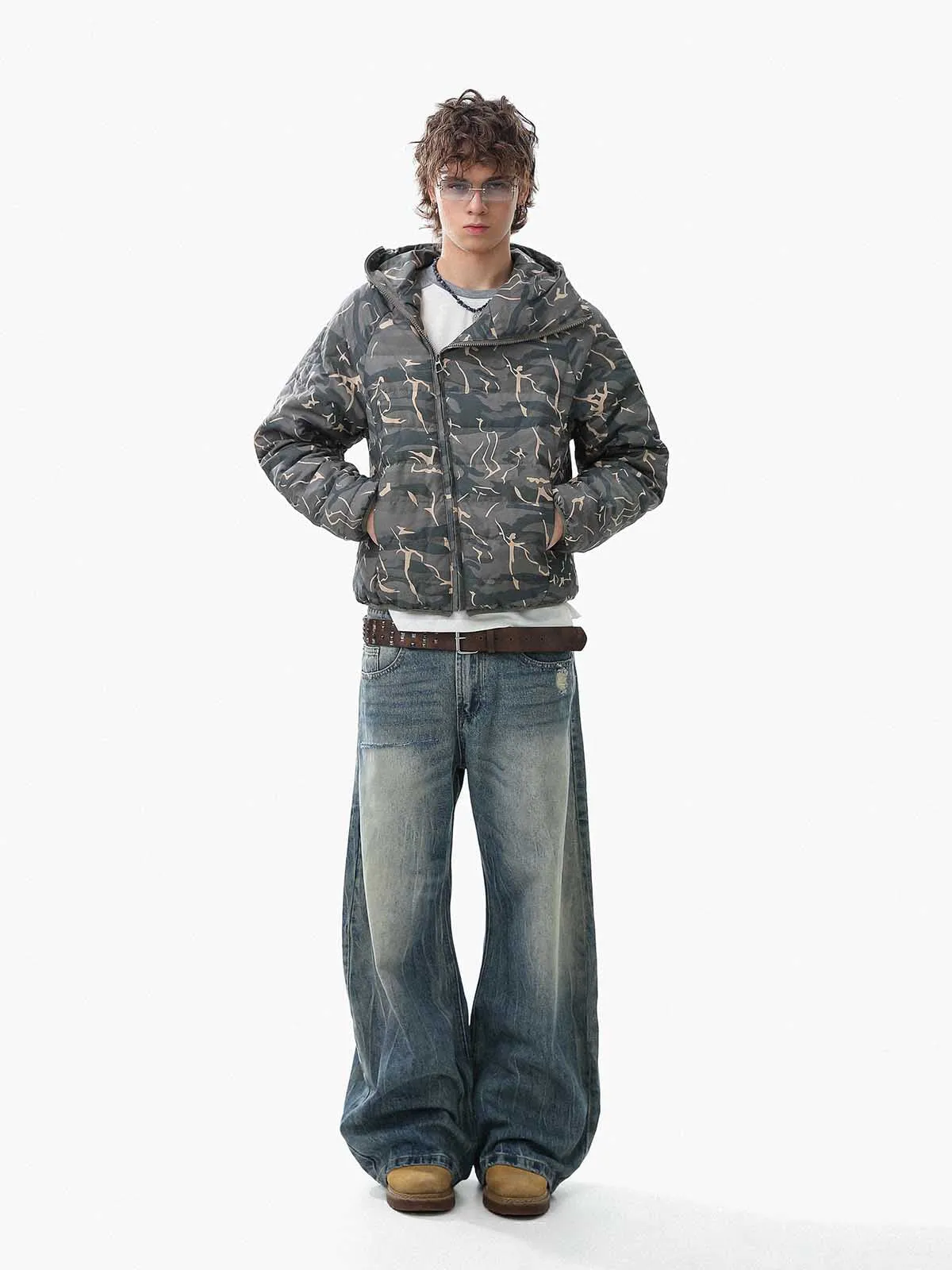 Retro Camouflage Asymmetric Zip-Up Down Jacket sold by Thesupermade product image thumbnail 3