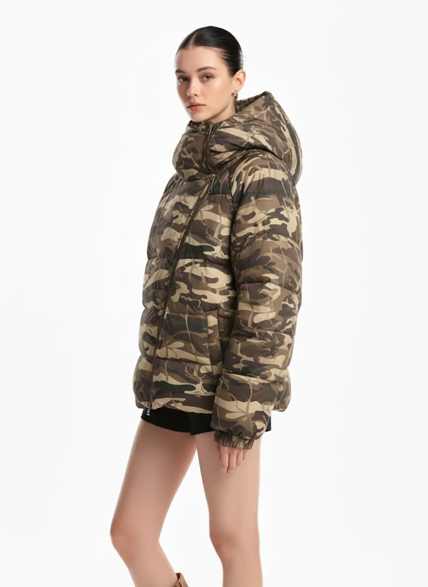 Retro Camouflage Asymmetric Zip-Up Down Jacket sold by Thesupermade product image thumbnail 4