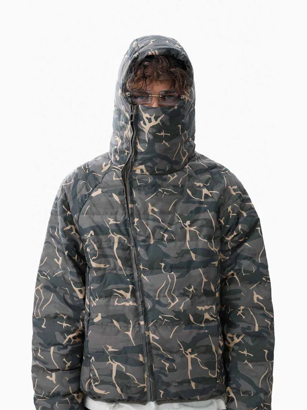 Retro Camouflage Asymmetric Zip-Up Down Jacket sold by Thesupermade