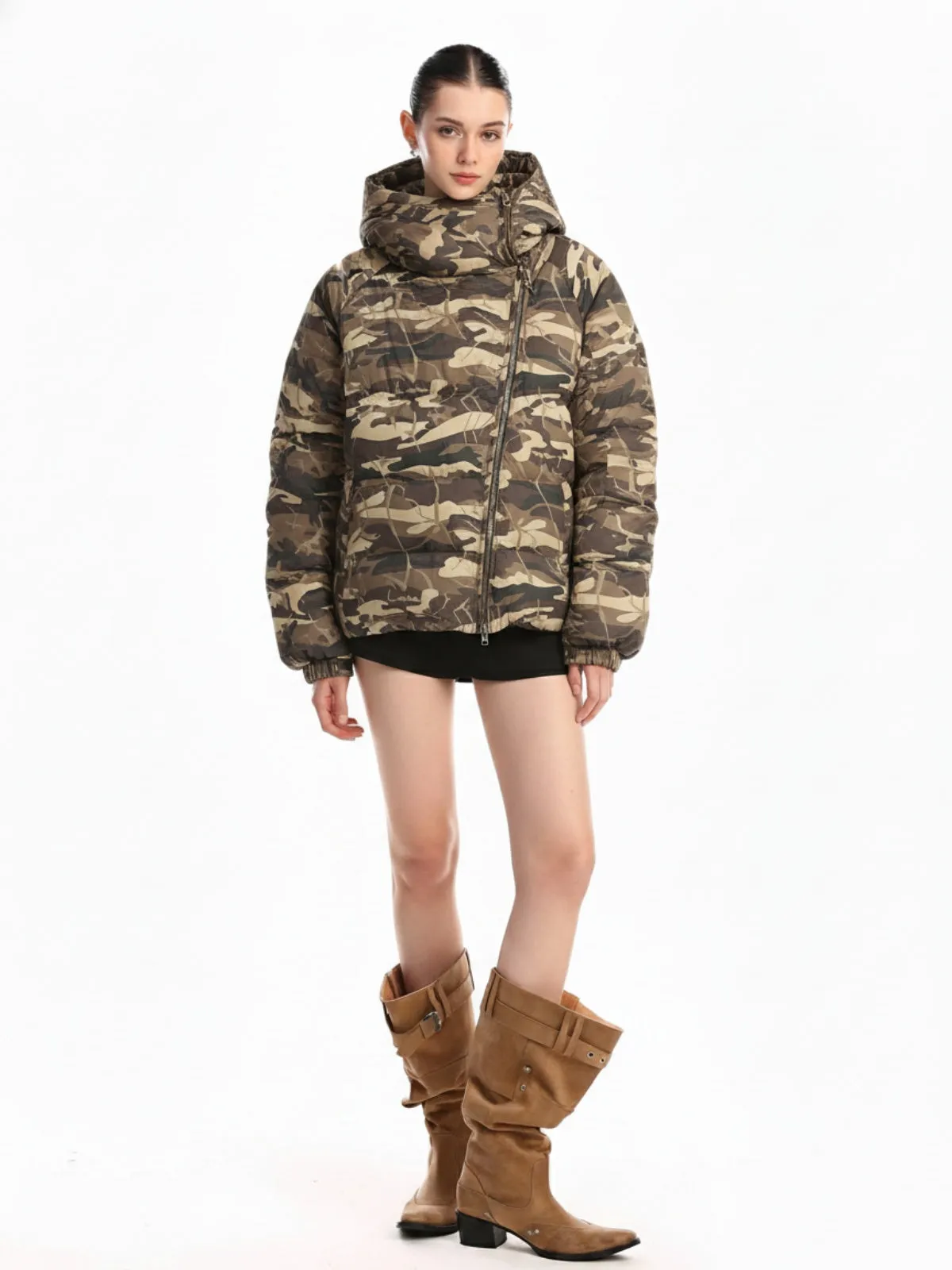 Retro Camouflage Asymmetric Zip-Up Down Jacket sold by Thesupermade product image thumbnail 5