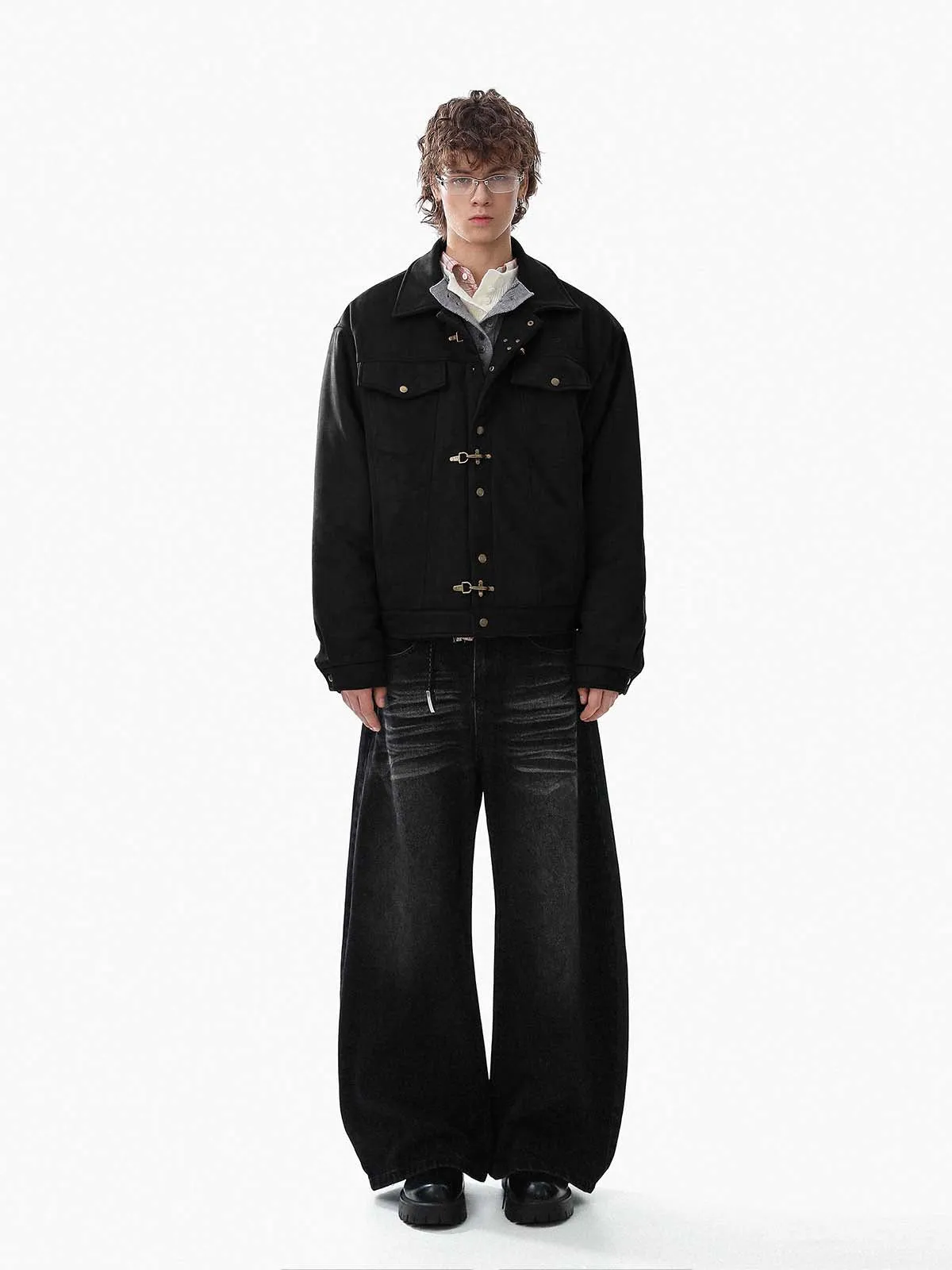 Retro Suede Asymmetric Buckle Design Down Jacket sold by Thesupermade product image thumbnail 3