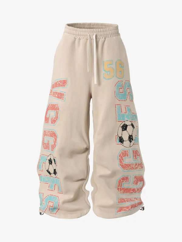 Retro Varsity Soccer Print Fleece Wide-Leg Sweatpants sold by Thesupermade