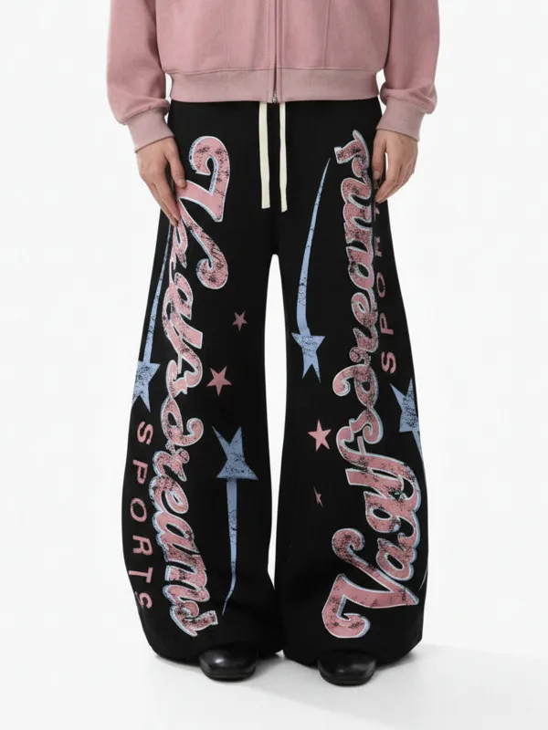 Retro Graphic Fleece-Lined Barrel Sweatpants sold by Thesupermade