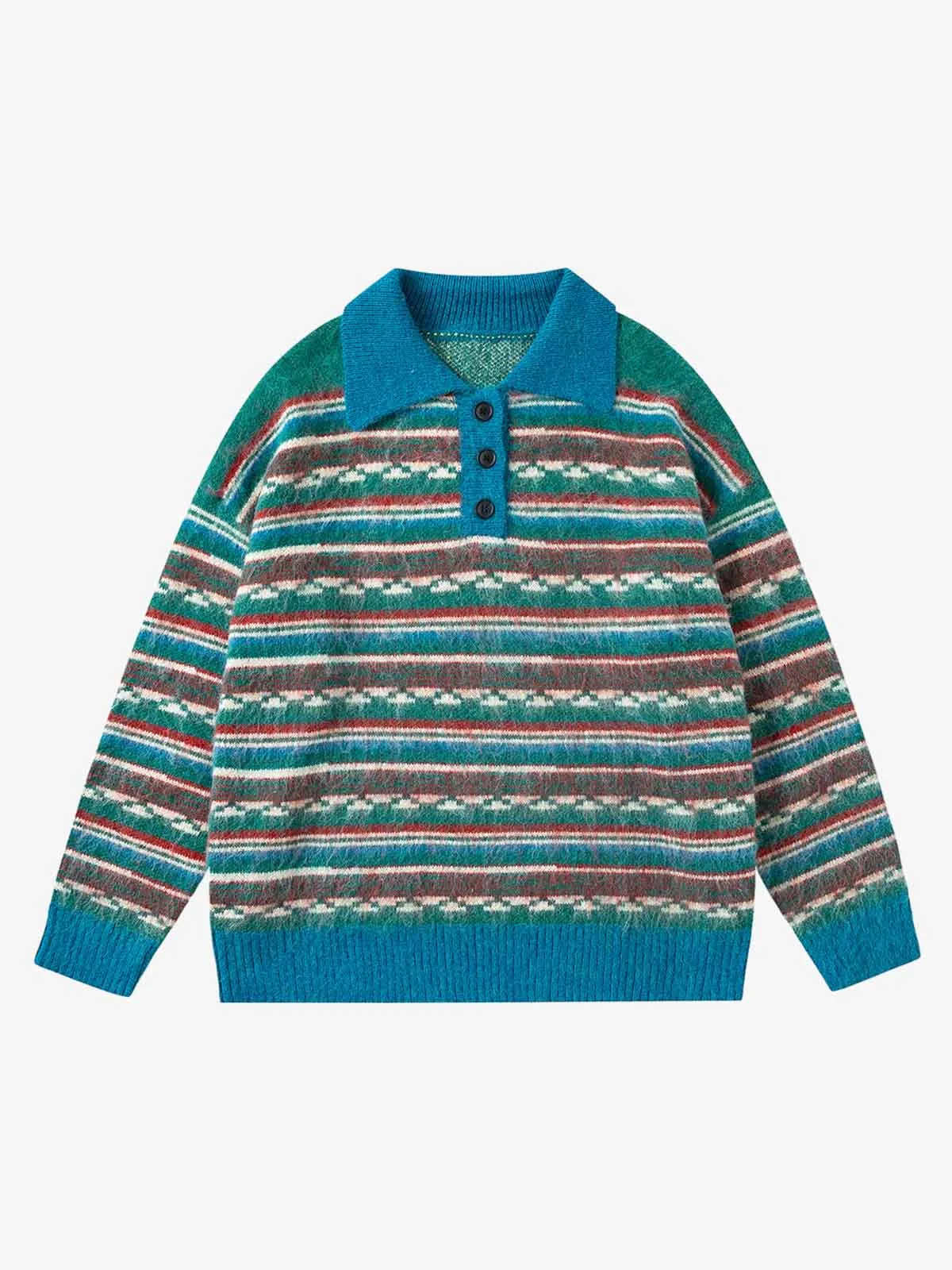 Vintage Striped Jacquard Polo Knit Sweater sold by Thesupermade