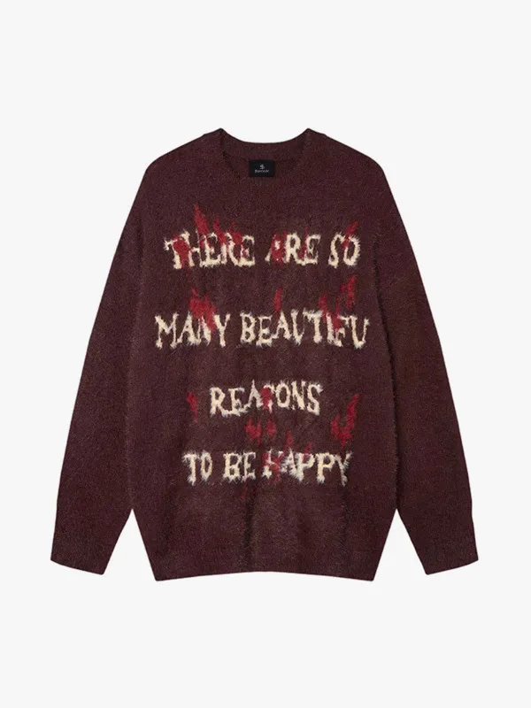 Burning Letter Jacquard Fuzzy Mohair Knit Sweater sold by Thesupermade