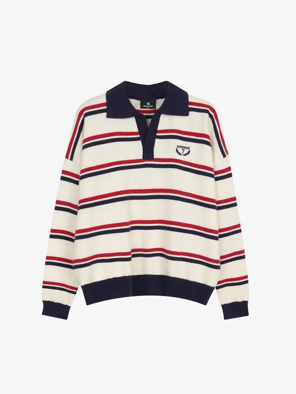 Retro Striped Polo Collar Knit Pullover Sweater sold by Thesupermade