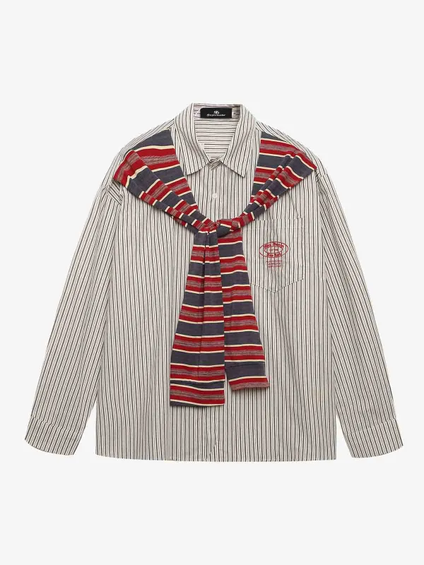 Retro Striped Fake-Two-Piece Knit Scarf Shirt sold by Thesupermade