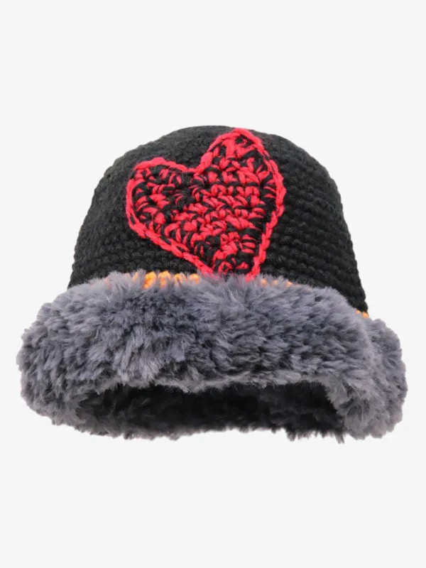 Retro Crochet Heart Embroidery Fleece Winter Beanie sold by Thesupermade