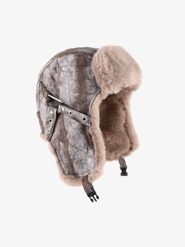 Vintage Cracked Faux Leather Fur-Lined Trapper Hat sold by Thesupermade