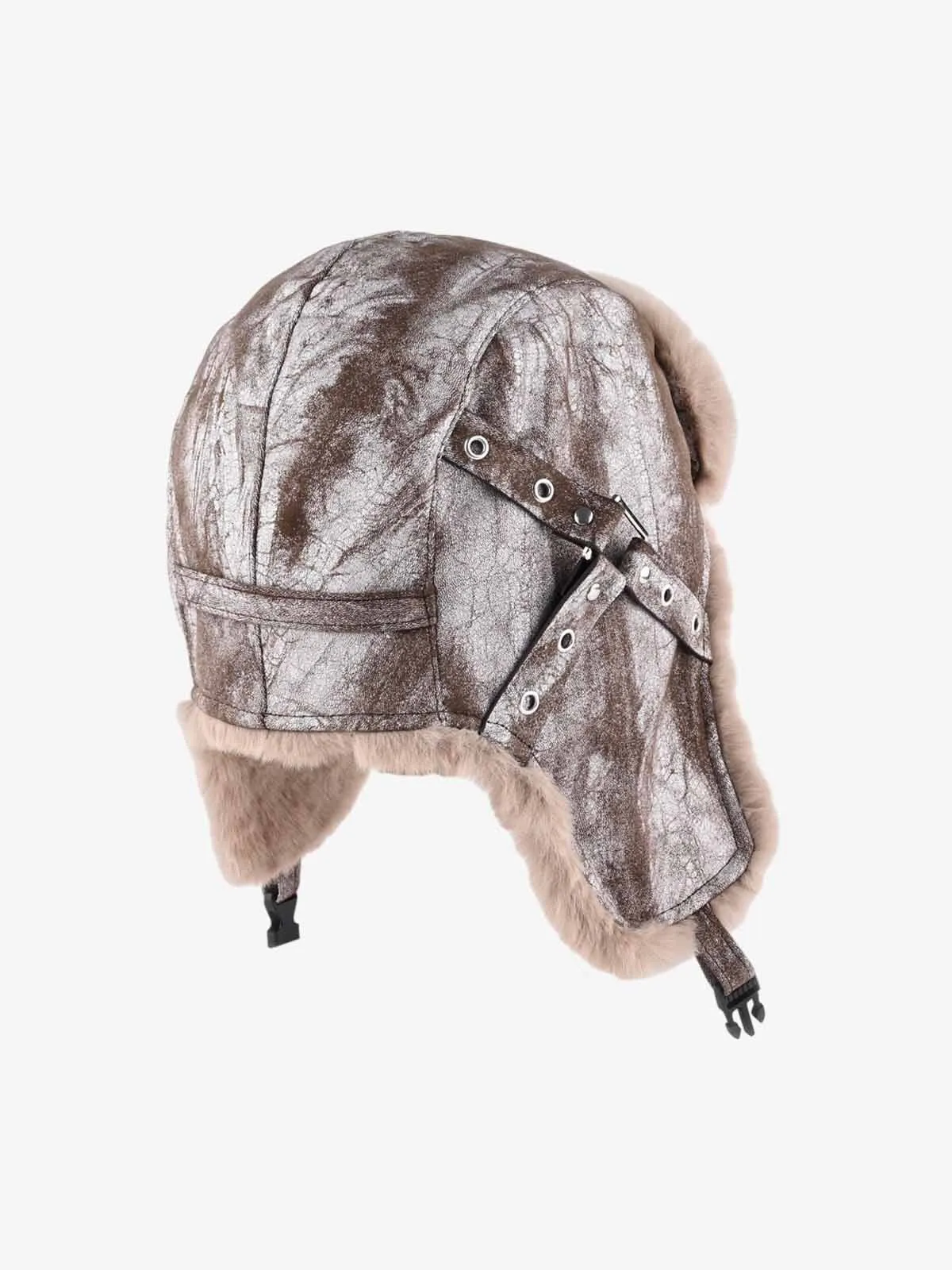 Vintage Cracked Faux Leather Fur-Lined Trapper Hat sold by Thesupermade product image thumbnail 2