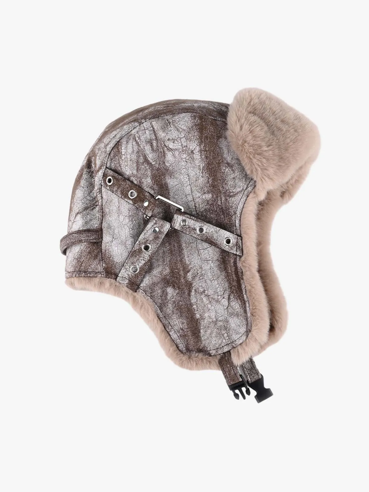 Vintage Cracked Faux Leather Fur-Lined Trapper Hat sold by Thesupermade product image thumbnail 3