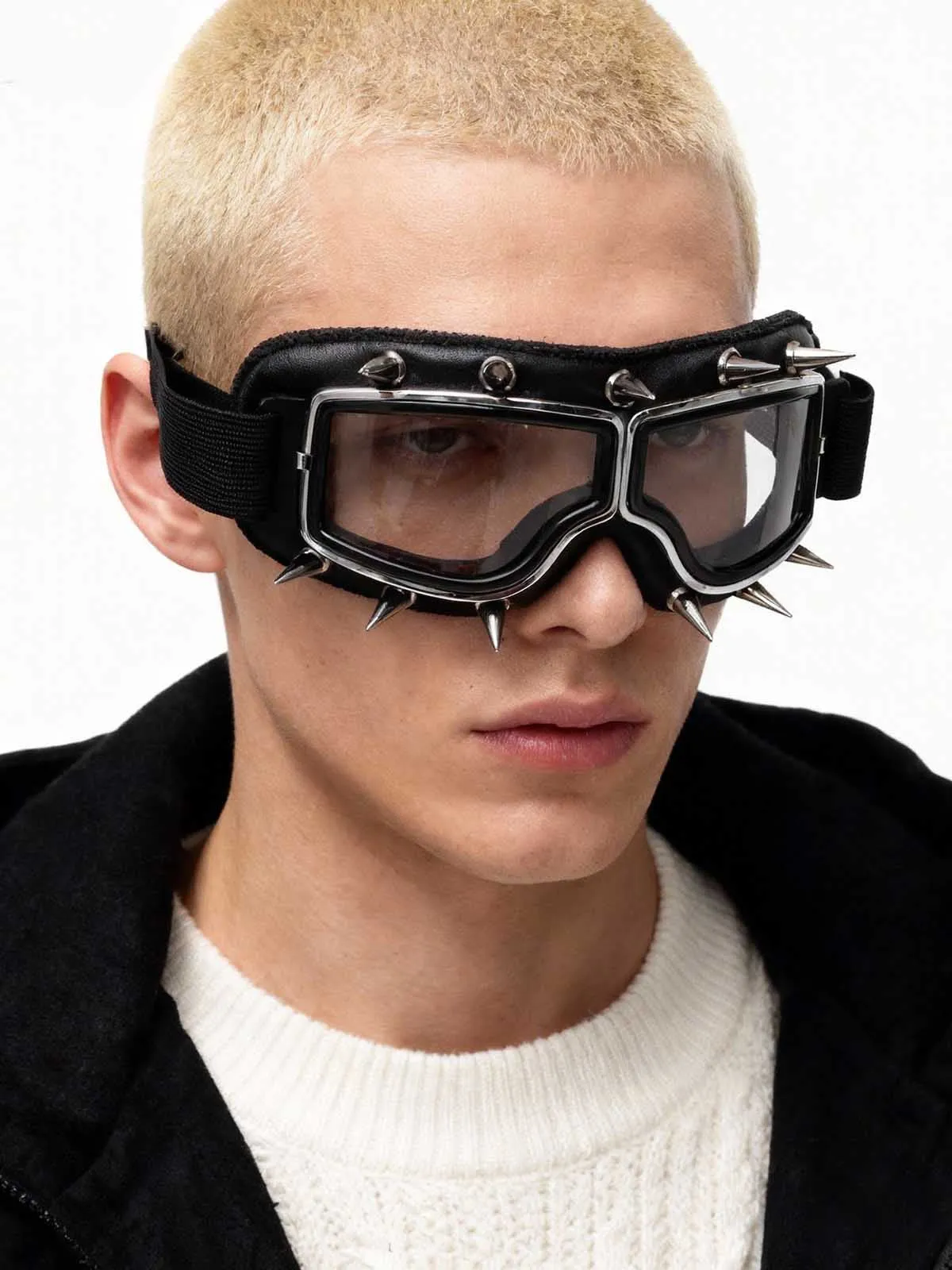 Punk Spike Detail Retro Aviator Goggles sold by Thesupermade product image thumbnail 4