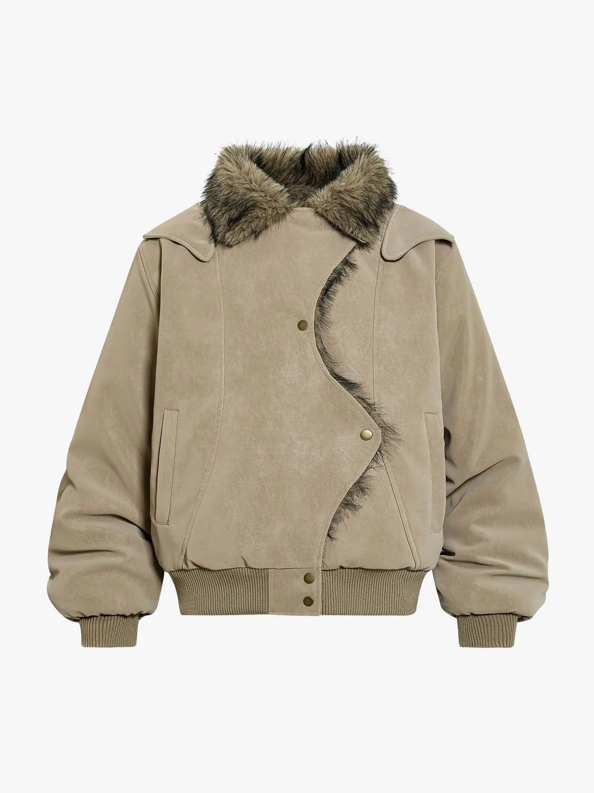 Retro Suede Faux Fur Detail Asymmetric Button Jacket sold by Thesupermade