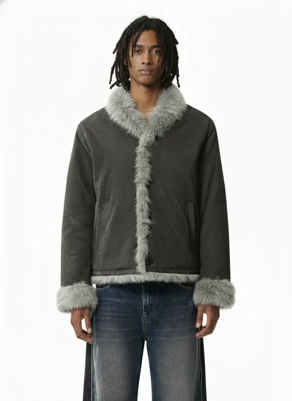 Retro High-Street Suede-Look Lapel Warm Fleece Jacket sold by Thesupermade