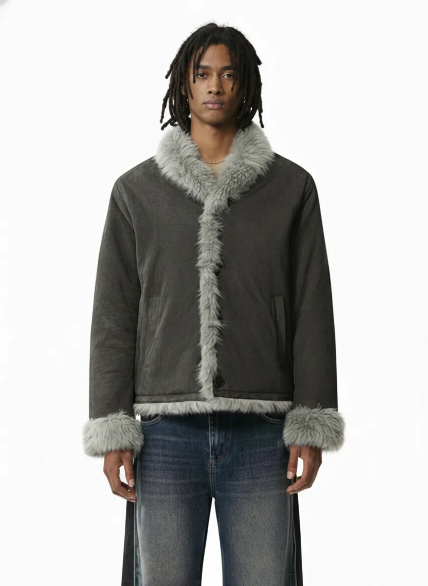 Retro High-Street Suede-Look Lapel Warm Fleece Jacket sold by Thesupermade