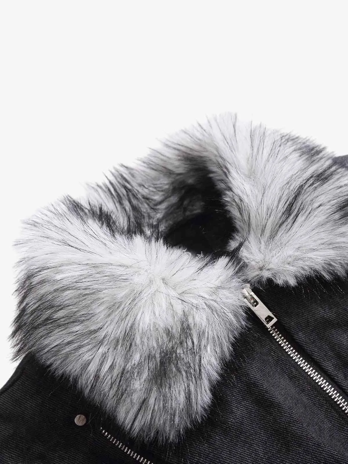Fur Collar Moto-Style Zip Up Bomber Jacket sold by Thesupermade product image thumbnail 4